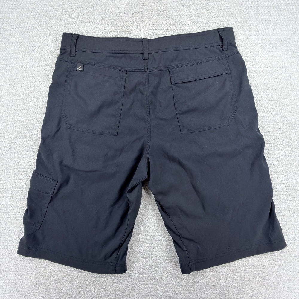 prAna Stretch Zion Cargo Shorts Mens Large Black Hiking Outdoor Nylon Belted - Picture 2 of 8